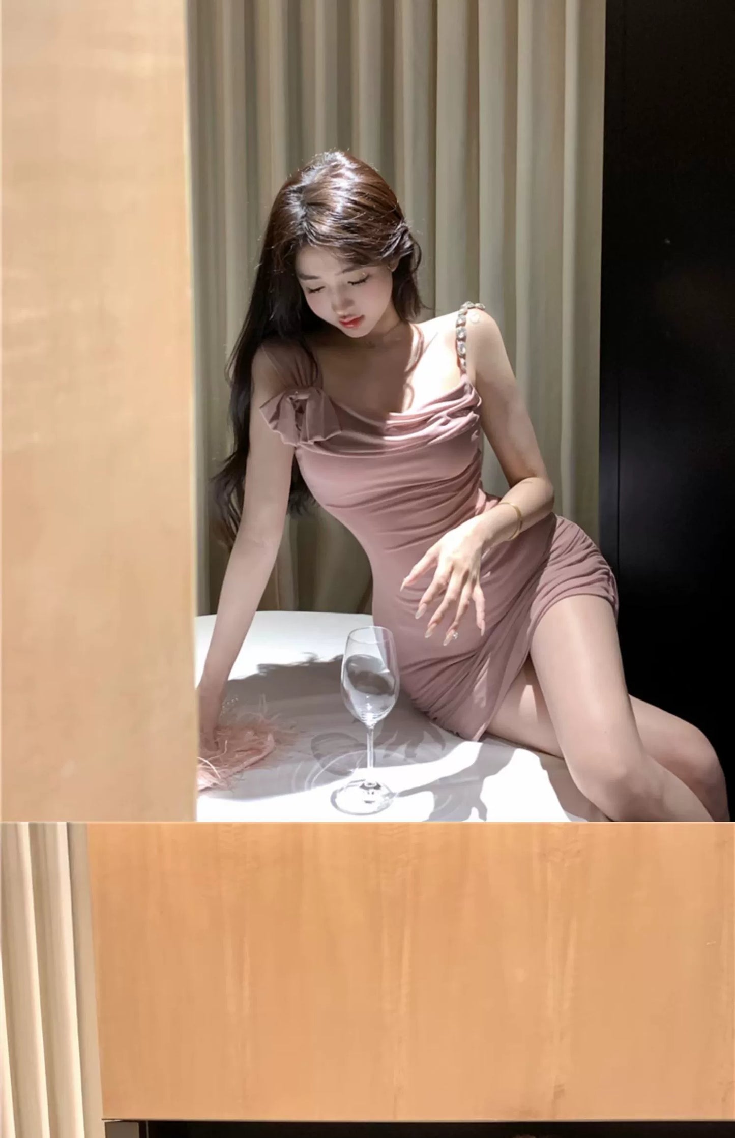 Fashion women's wear Pure Desire Pink Sling Dress Women's Spring and Summer Elegant Sexy Sweet Hot Girl Slim Hip Skirt Small Dress