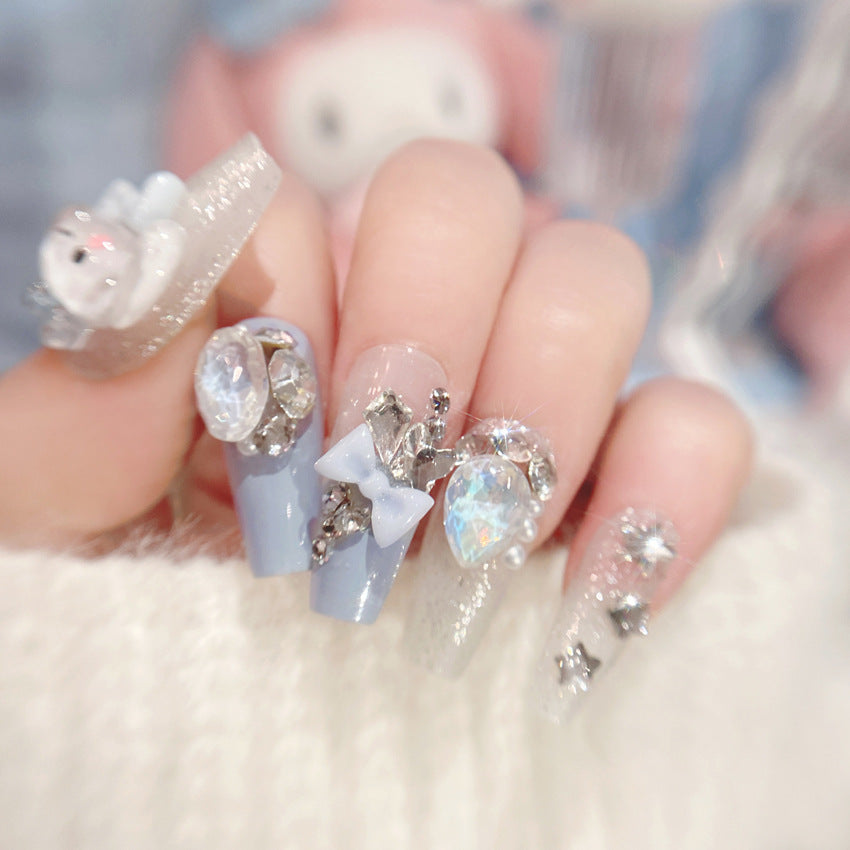 Fashion  nail Fake Nails Nail Stickers Student Cute Cinnamoroll Babycinnamoroll Bow Knot Wear Nail Beauty Nail Piece Handmade U18
