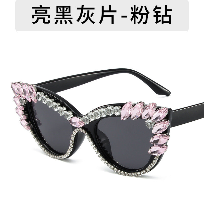 Women's fashion glasses 2023秋季新款欧美猫眼镶钻防蓝光平光镜跨境时尚网红 ins装饰眼镜