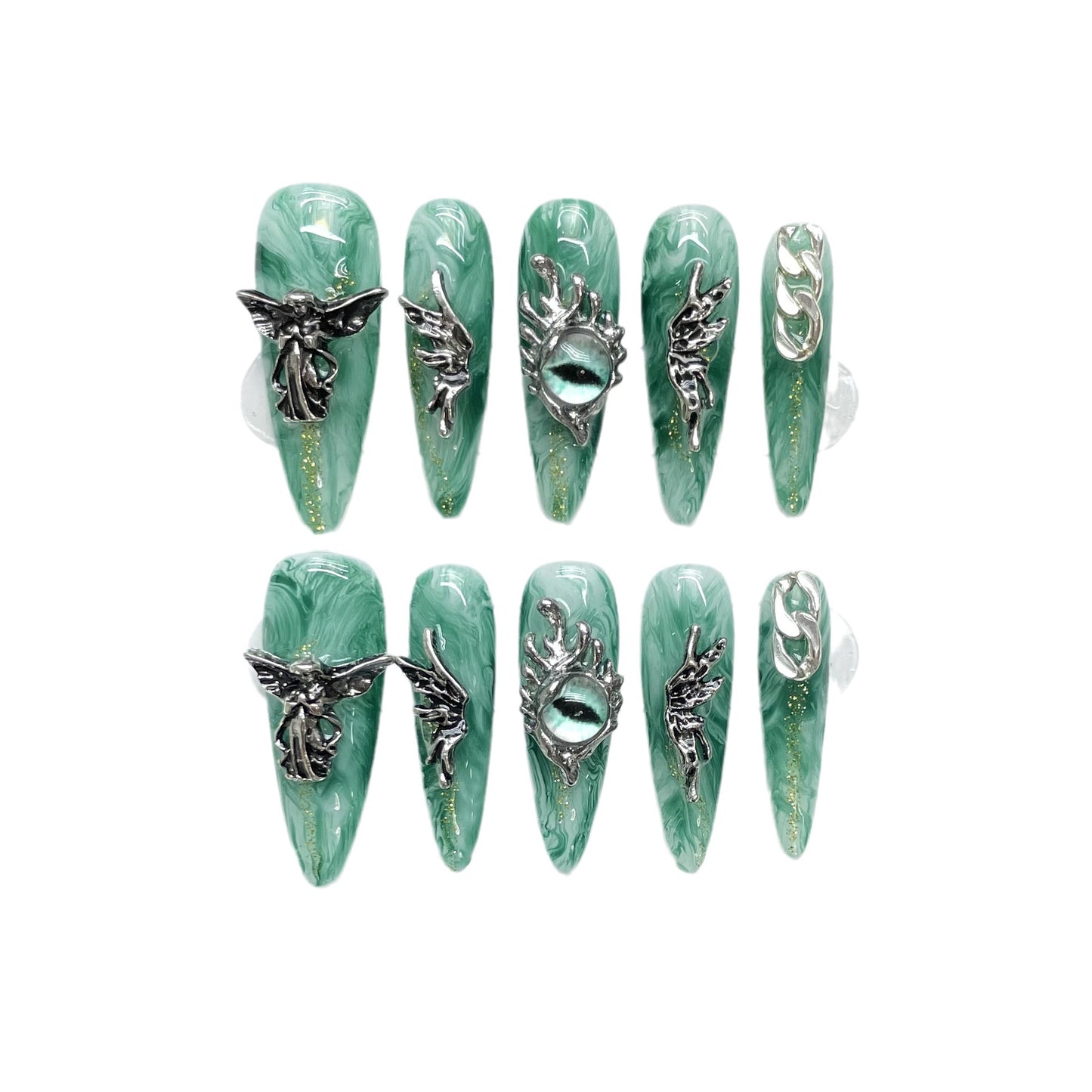 (Hand-Made Nail) [European and American Heavy Industry] Handmade Wear Nail Liquid Wings Angel Pupil Long Nail Stickers Wear Nail