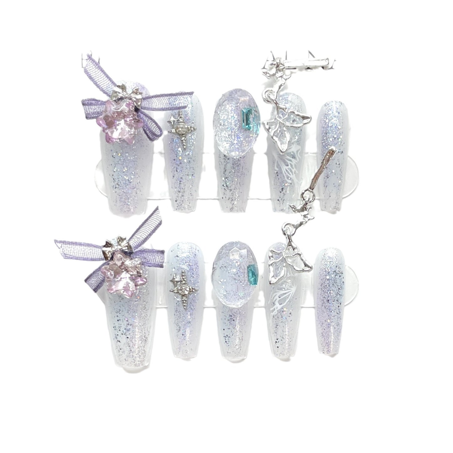 (Hand-Made Nail) [Original Real Shot] Butterfly Romantic Pink Purple Pure Desire Light Luxury Crystal Thin and Glittering Pure Handmade Wear Armor Can Be Repeated