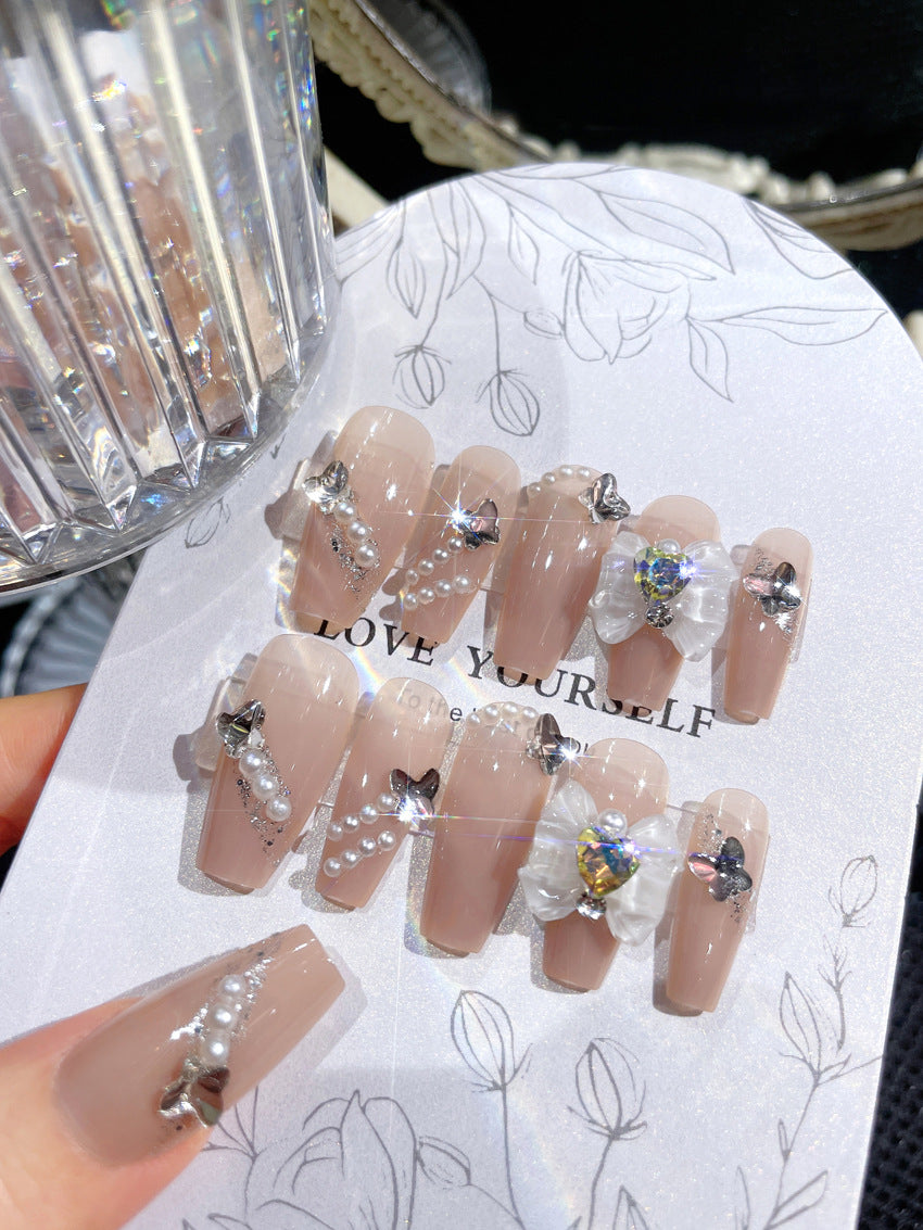 Fashion  nail New Nail Beauty Wear Nail Ins Advanced Pure Desire Wind Nail Patch Wear Nail Bow Nail Stickers A30