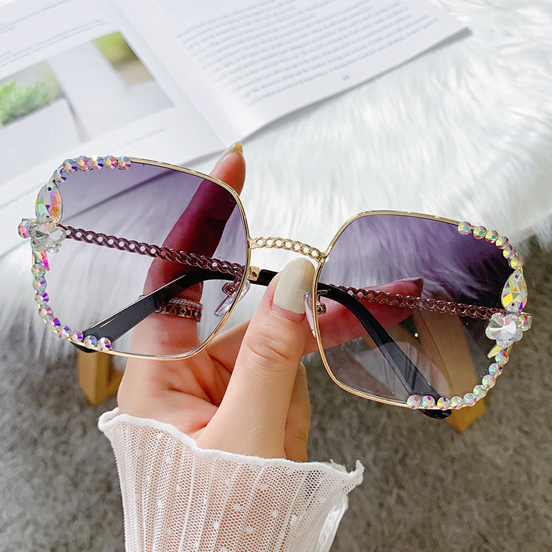 Women's fashion glasses 2024 无框镶钻女韩版潮防紫外线墨镜女素颜神器显脸小太阳镜2022新款