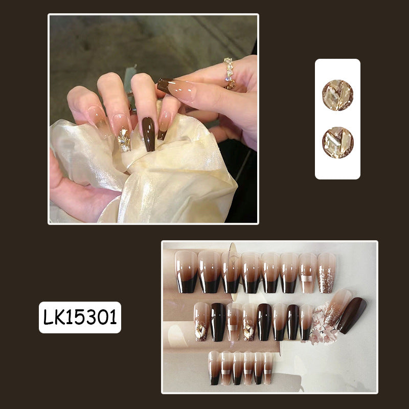 香槟茶棕穿戴甲重工指甲贴片爆闪美甲片半手工假指甲高级美甲贴片