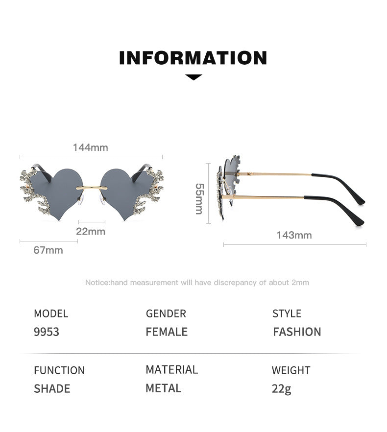 Women's fashion glasses 2023跨境异形夸张爱心眼泪太阳镜女水钻拍照墨镜高级感镶钻太阳镜