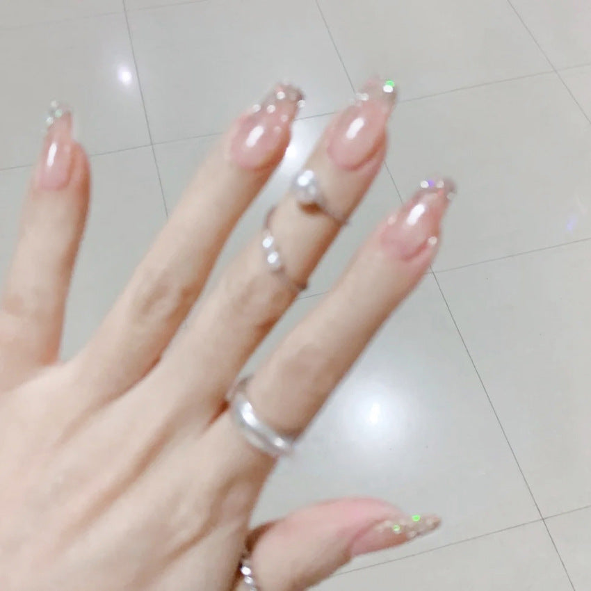 Fashion  nail Internet Celebrity Fake Nail Patch Wear Armor Finished Product Nail Tip Glitter Long Nail Stickers Removable Nail Patch P157