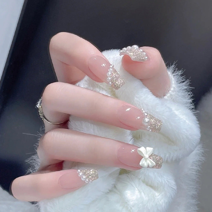 Fashion  nail Wear Nail Bow Summer Gentle Fresh Style Temperament Wear Nail Tip Finished Product in Stock Wholesale Nail Tip A19