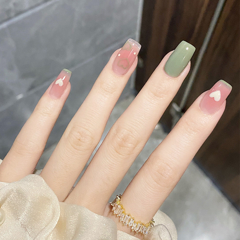 夏日午后穿戴甲清新爱心指甲贴片法式美甲片假指甲美甲贴成品甲片