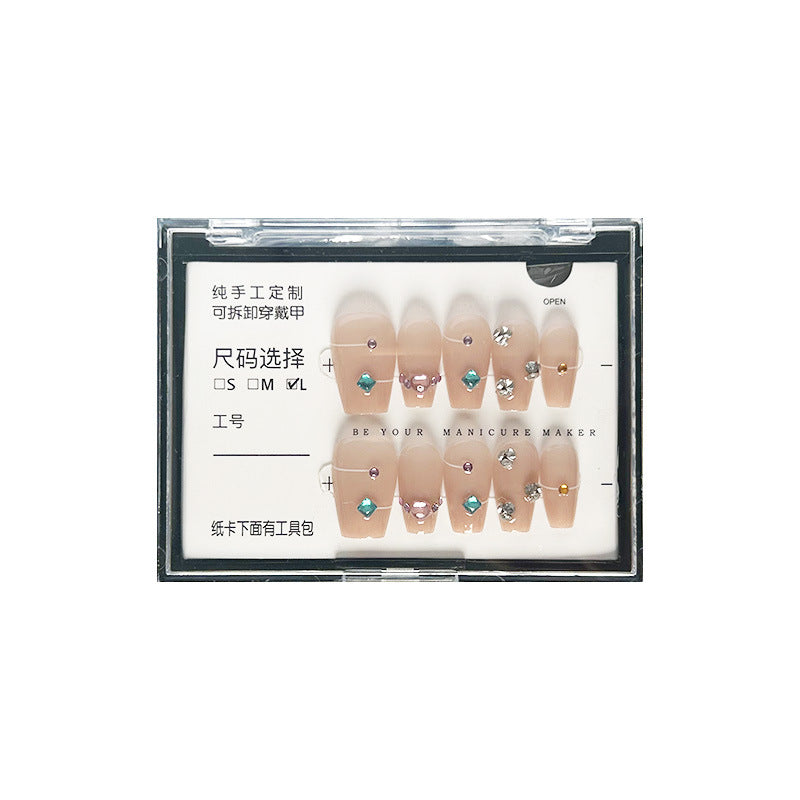 纯手工甲穿戴甲纯欲指甲贴片碎钻美甲片网红假指甲裸色美甲贴成品