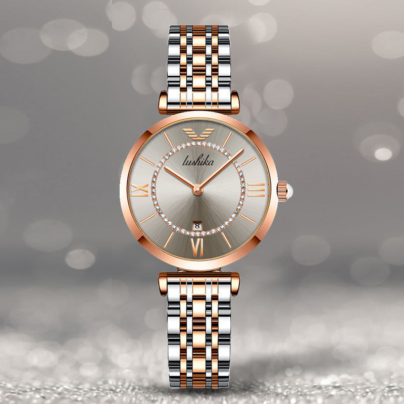 Fashion women's watchNew Watch Women's Light Luxury Minority Fashionable Temperament Ladies Authentic Versatile Student Refined Steel Belt Waterproof Quartz Women's Watch