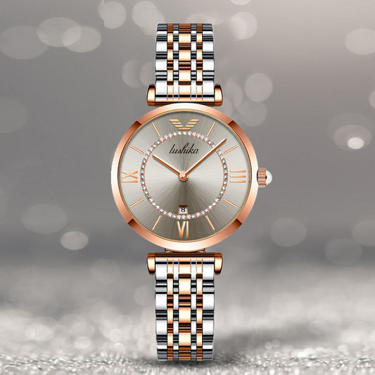 Fashion women's watchNew Watch Women's Light Luxury Minority Fashionable Temperament Ladies Authentic Versatile Student Refined Steel Belt Waterproof Quartz Women's Watch