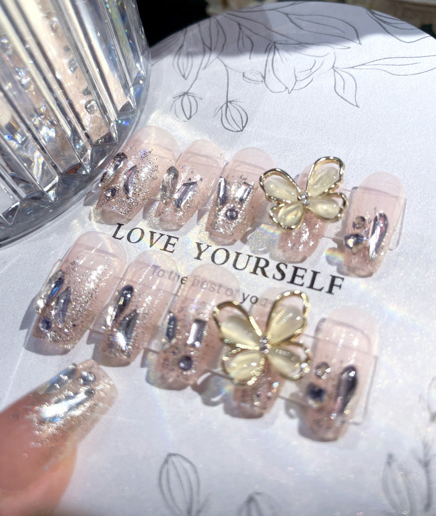 Fashion  nail New Manicure Wear Nail Advanced Pure Desire Wind Rhinestone Nail Patch Wear Nail Butterfly Nail Stickers Wholesale A40