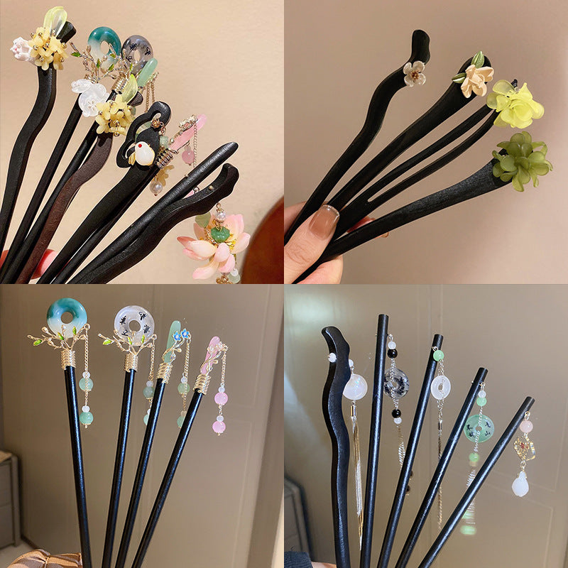 头饰发簪国潮花朵流苏发簪新中式步摇小清新发钗古风旗袍汉服百搭发饰批发