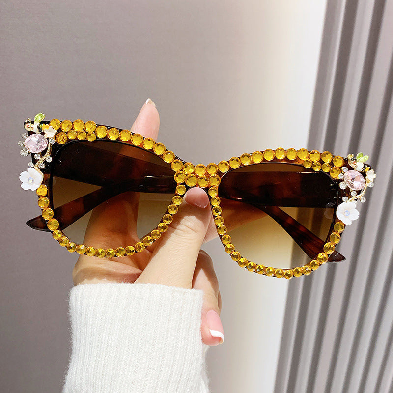 Women's fashion glasses 跨境水钻防蓝光眼镜女抗疲劳眼睛素颜显瘦护目镶钻平光镜无度数