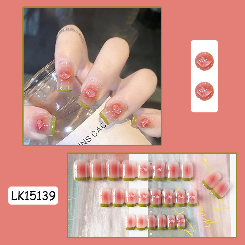 冰块宝石美甲贴片方糖穿戴甲山茶花假指甲美甲成品指甲贴批发甲片