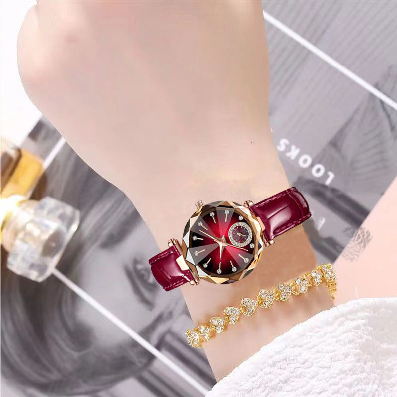 Fashion women's watchTiktok Gift Popular Small Green Watch Belt Fashion Waterproof Women's Light Luxury Quartz Watch Simple Steel Belt Women's Watch