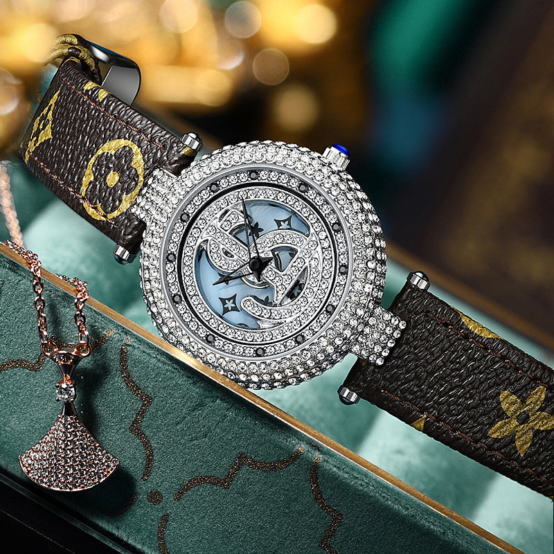 Fashion women's watchLive Broadcast Diamond-Embedded Affordable Luxury Fashion Good Luck Comes Starry Goddess Light Luxury High-Grade Waterproof Quartz Watch Women's Watch