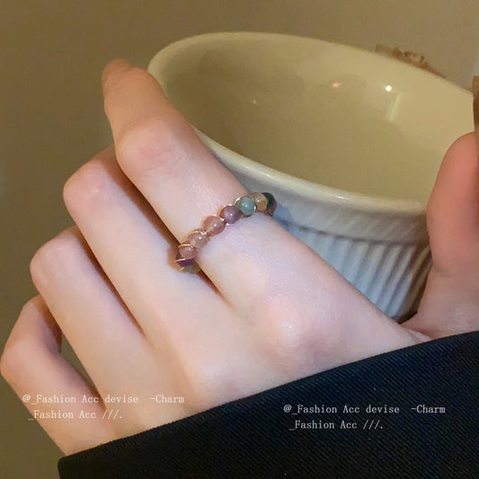首饰戒指中古风彩色水晶开口戒指时尚个性新款食指戒复古小众气质手饰批发