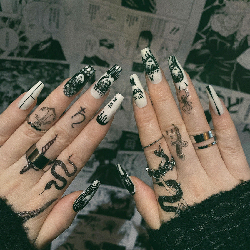 Fashion  nail European and American Wearable Fake Nails Cartoon Wansheng Nail Nail Sticker Finished Detachable Nail Tip Patch Ballet Nail W8
