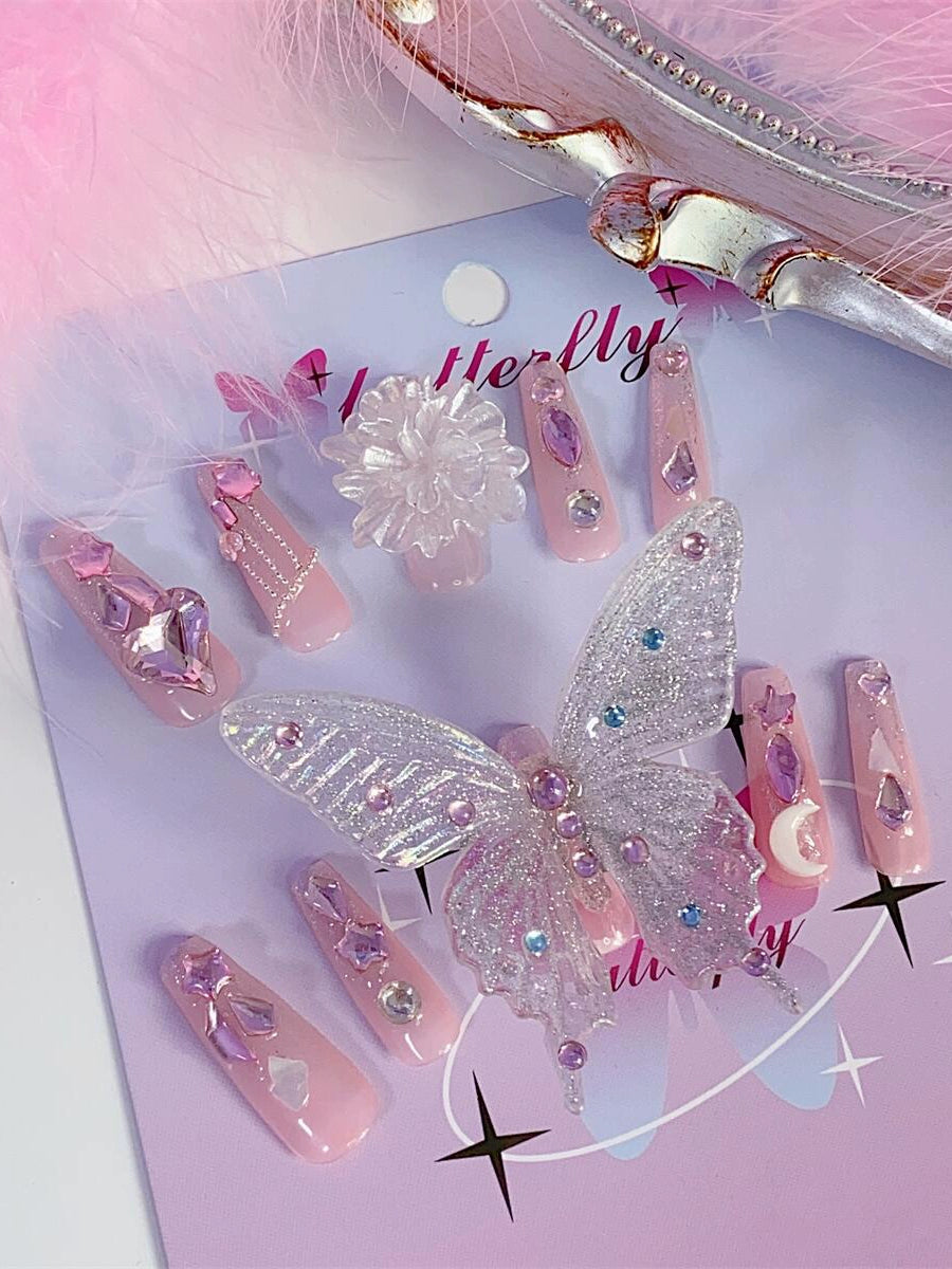 Large Butterfly Exaggerated Internet Celebrity Ins High-Grade Rhinestone Detachable Finished Wear Nail Bride Handmade Nail Sticker