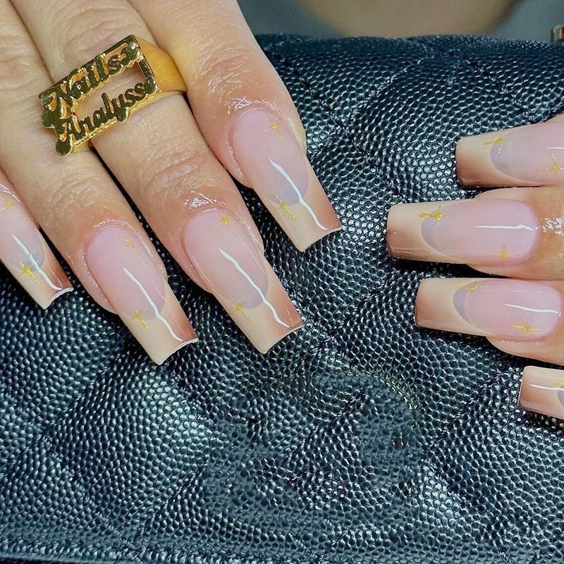 星星晕染穿戴甲法式nails 跨境美甲片外贸假指甲棺材甲型美甲贴片