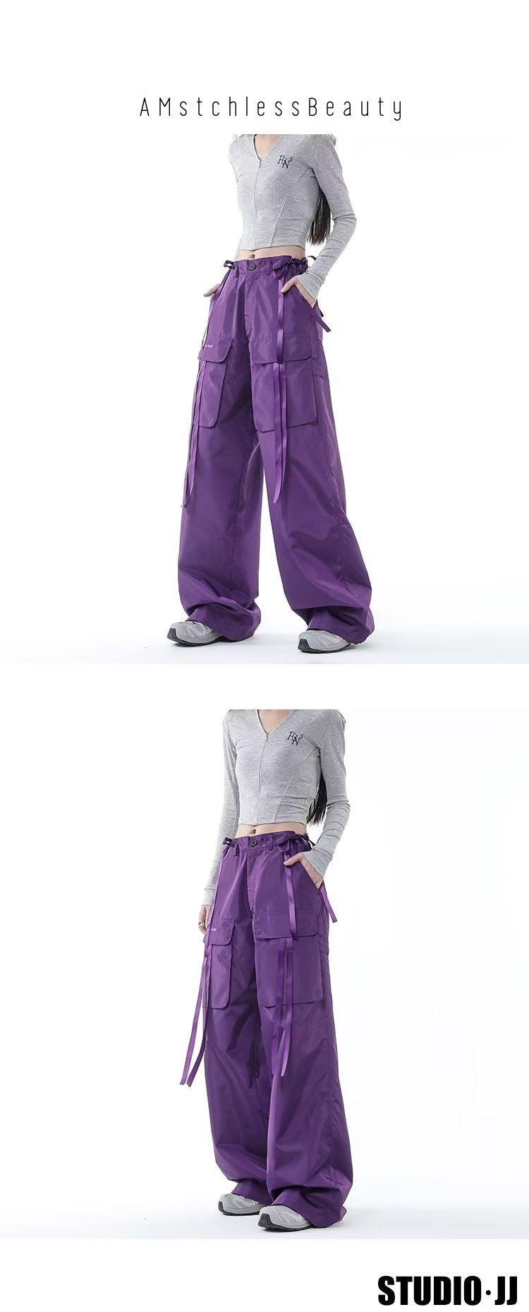 Dopamine pants Free shipping Tattoo 2023 new retro purple overalls women's dopamine wear Spice Girl tide brand design loose straight casual pants