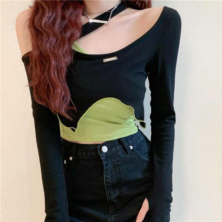 Free shipping   Cool girls and hot girls wear sweet and spicy tops ins jazz girl group pure desire style slim T-shirt women's clothing design sense niche tops