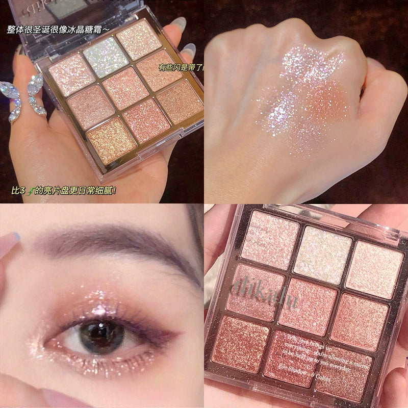 抖音爆款眼影盘防水防汗珠光哑光眼影盘细闪亮片眼部修饰初学者彩妆