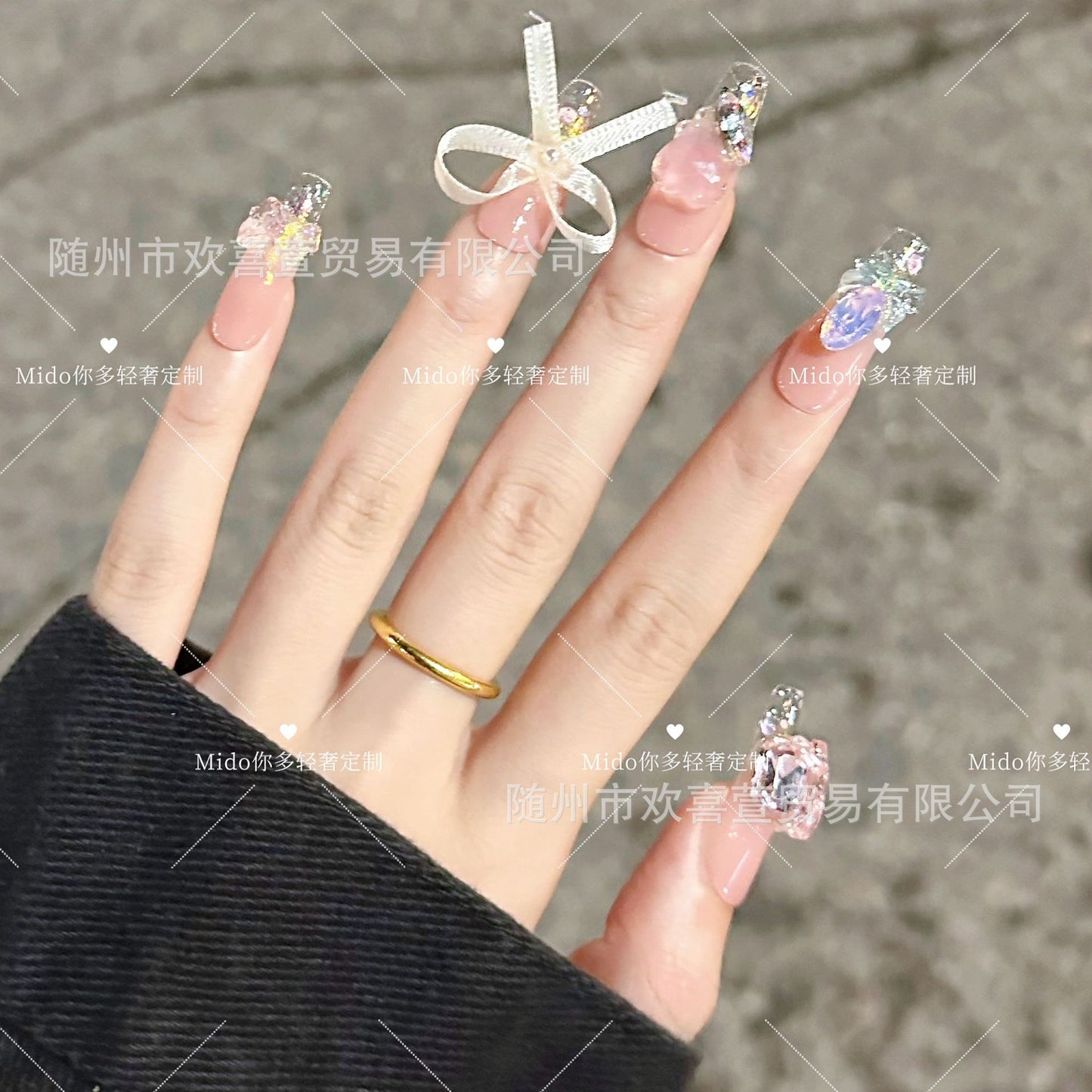 多巴胺长款｜光疗少女甲显白公主堆钻显白穿戴甲手工制作美甲