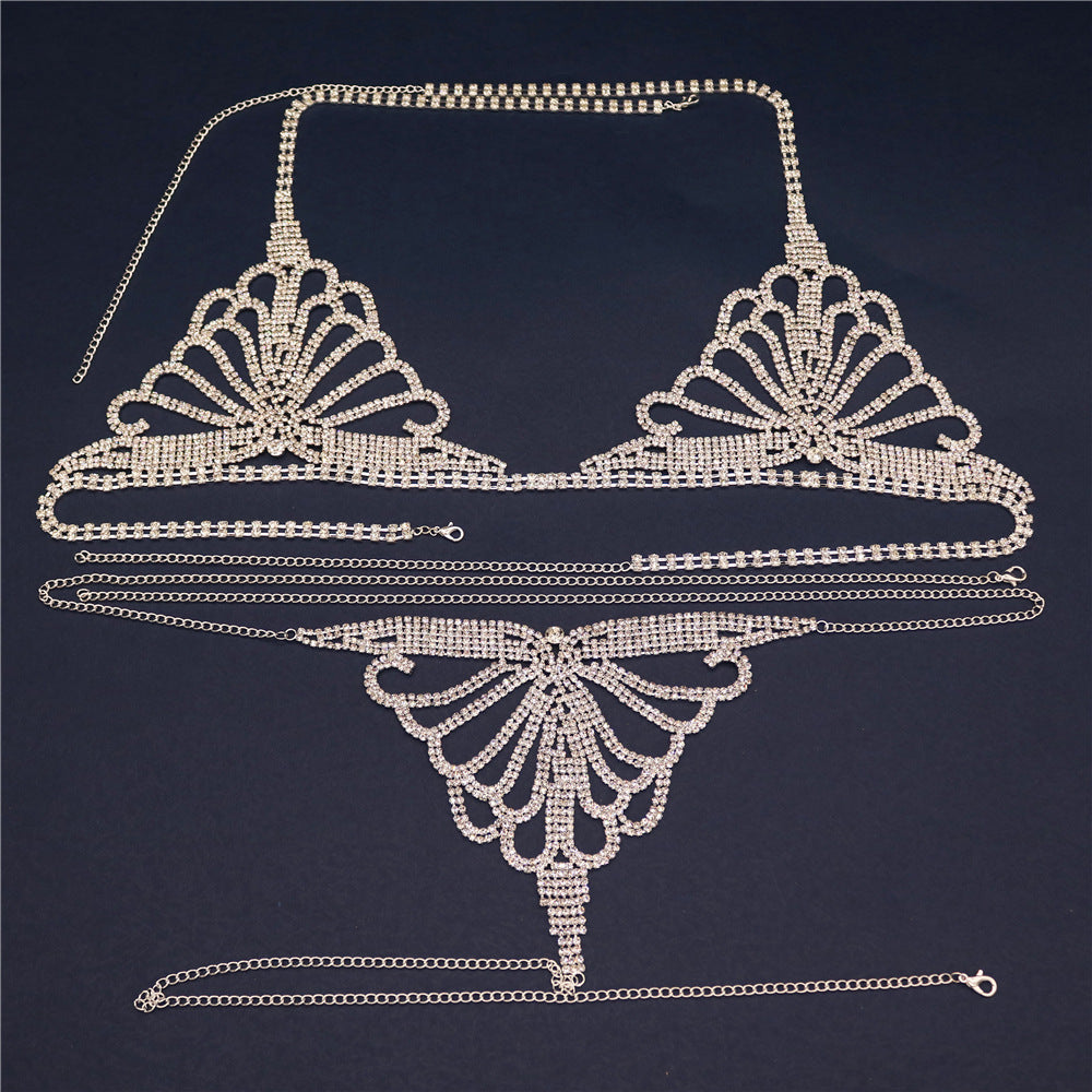 Fashion jewelry European and American new rhinestone body chain light luxury style set floral sexy sparkling diamond nightclub clothing body chain