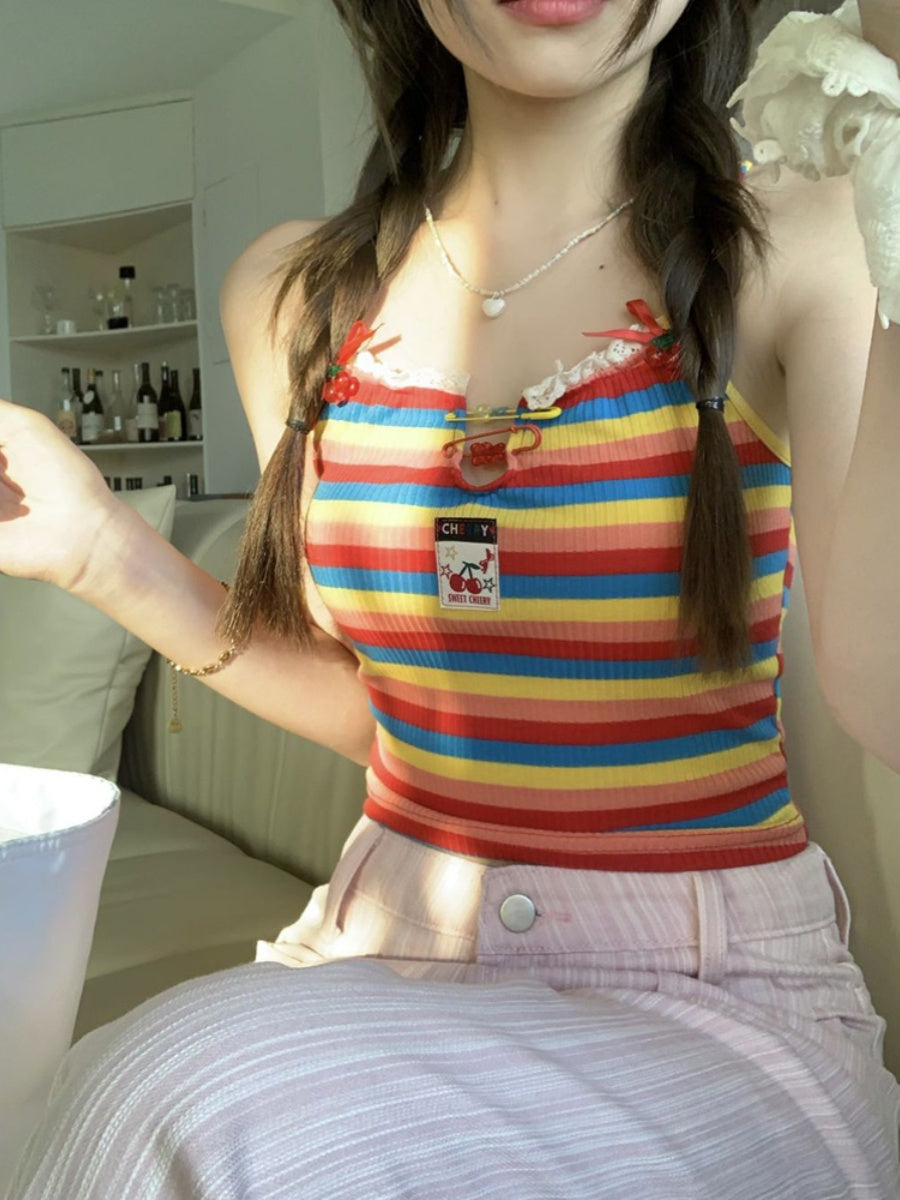 Dopamine tops Free shipping Tattoo Halter Rainbow Neck Sling Small Vest Women's Summer Strap Dopamine Wear Thai Seaside Spice Girl Top