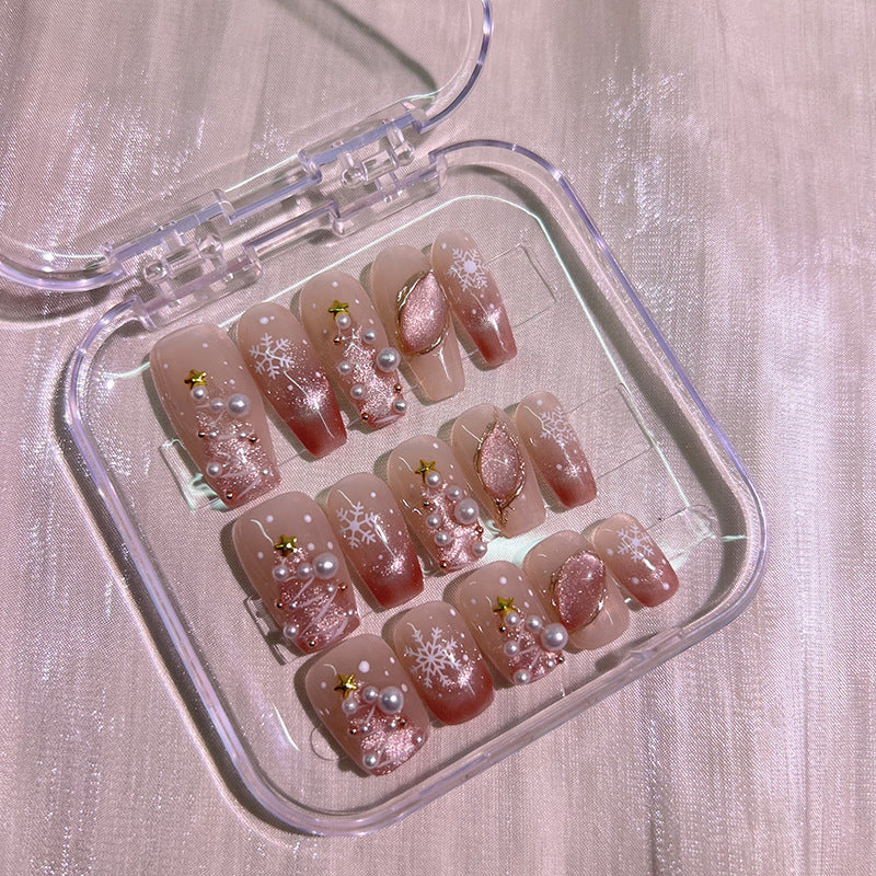 (Hand-Made Nail) [Early Snow] Pure Hand-Worn Nail Polish Wearable UV Nail Ice-Transparent Gradient Popular Pure Desire Autumn and Winter