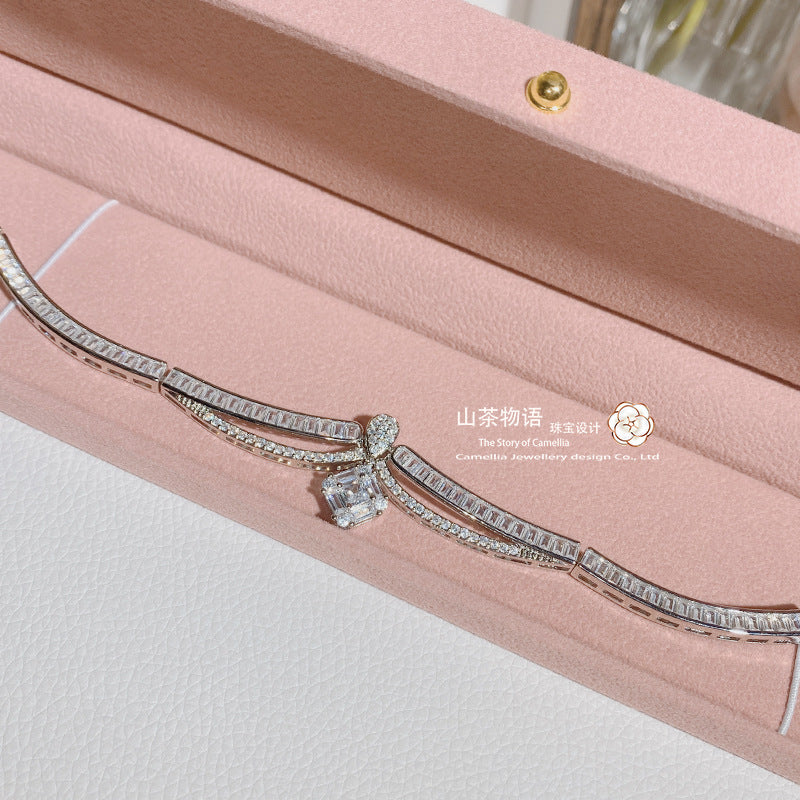 Camellia专柜同款重工轻奢T方钻项链璀璨满天星高碳钻颈链choker