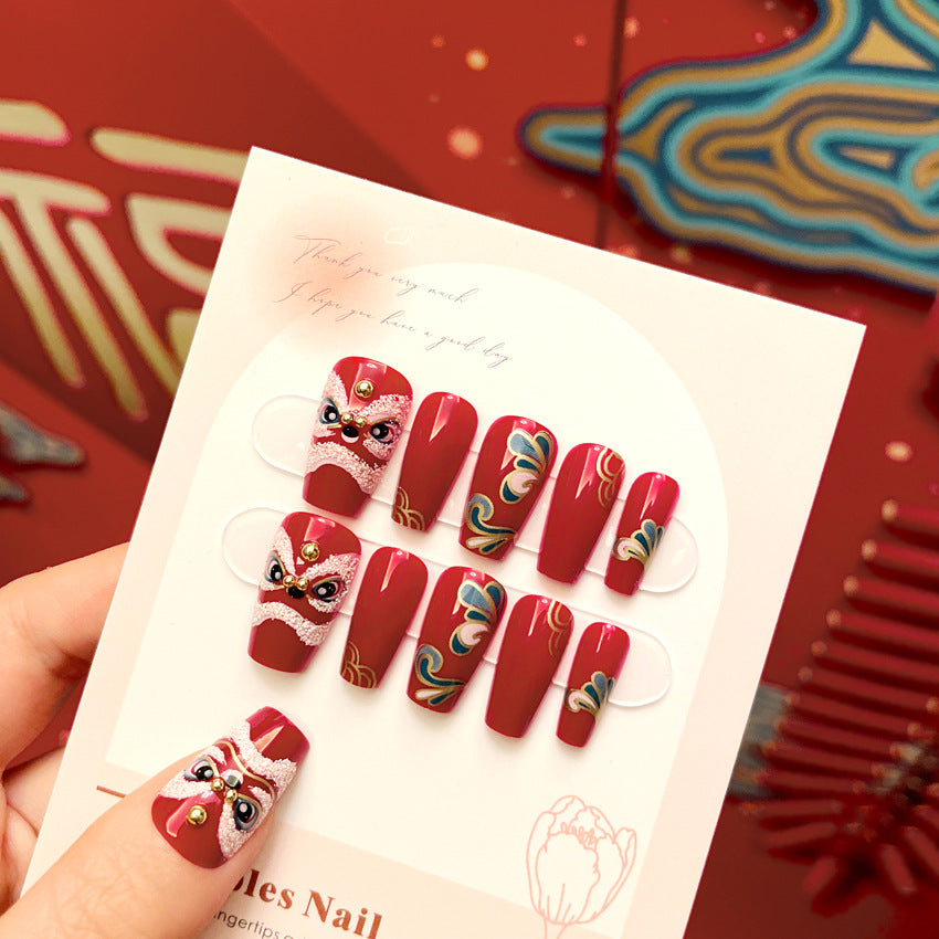 Fashion  nail Fake Nail Patch New Year Manicure New Year Chinese New Year Celebration Joyous Xingshi Wear Nail Finished Patch Wear Nail A54