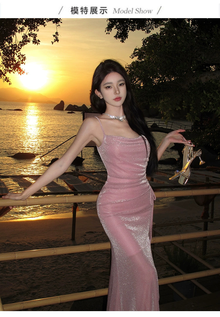 Fashion women's wear Seaside Holiday Beautiful Small Skirt High Sense French Style Temperament Ladies Annual Meeting Dress Sling Dress 2024