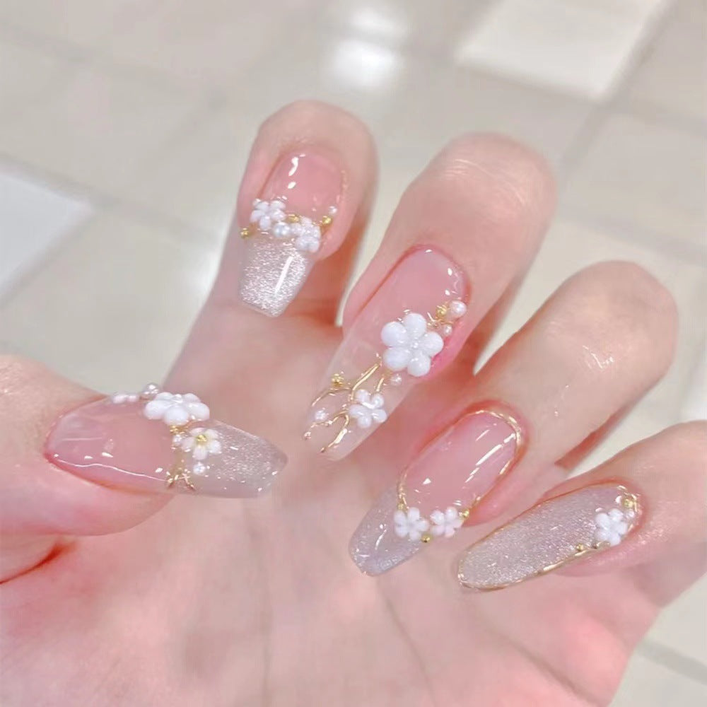 (reusable nail)【 Yihe 】 Hot selling cat eye flower fake nail patches Wearing nail patches Finished nail patches 10 nail patches