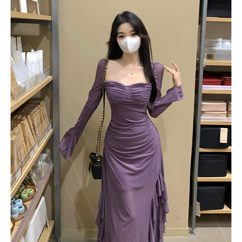 Fashion women's wear Unique Purple Dress Spring plus Size Slightly Oversized Girls Slimming Chic and Beautiful Dress Long Dress