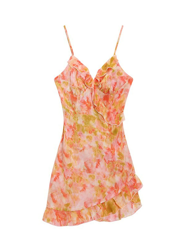 Fashion women's wear French Fairy Floral Strap Dress Women's Small Pure Sexy Beautiful Seaside Vacation Beach Short Skirt