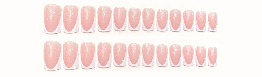 Fashion  nail European and American Simple White French Sweet Pink Ins Style European Square Wear Armor Fake Nail Patch Wholesale W14