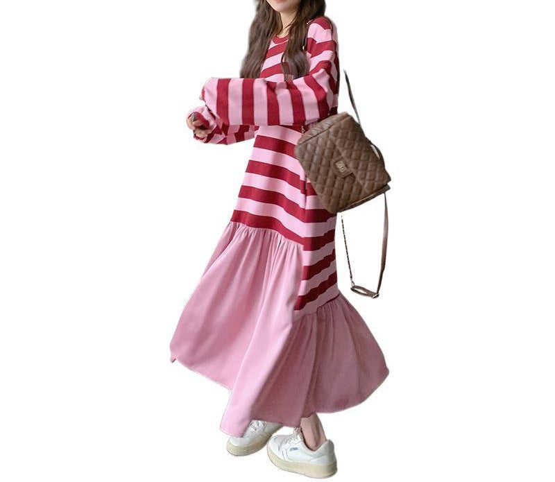 Dopamine dress Free shipping Tattoo Dopamine wears a sweater dress for women's spring and autumn 2024 new milk sweet girl loose lazy wind fishtail dress