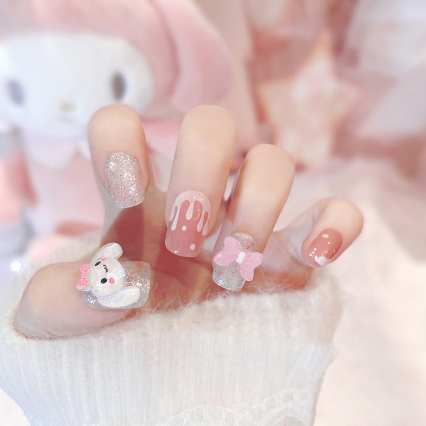 Fashion  nail Fake Nails Nail Stickers Cute Cinnamoroll Babycinnamoroll Bow Knot Wear Nail Finished Patch Wear Nail Wholesale A51