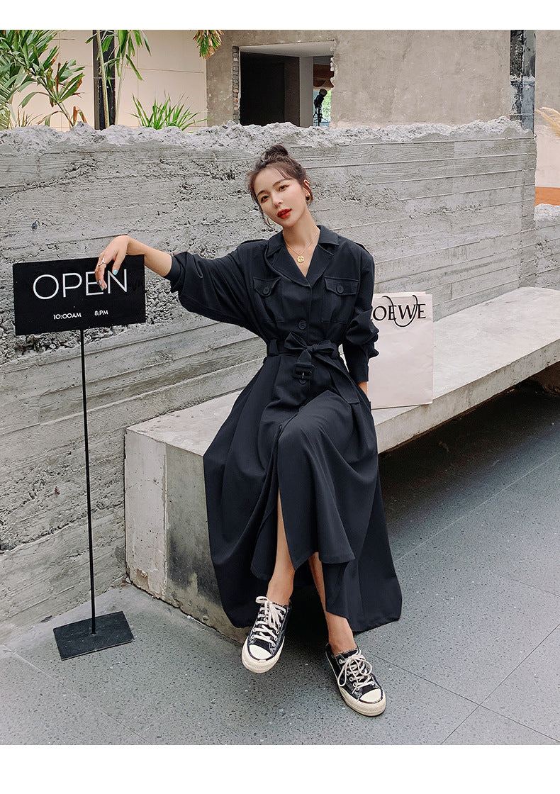 Fashion women's wear Real Shot Large Skirt Windbreaker Dress Women's Mid-Length 2024 Autumn and Winter Clothing New Waist Trimming Fashion Fashion Coat