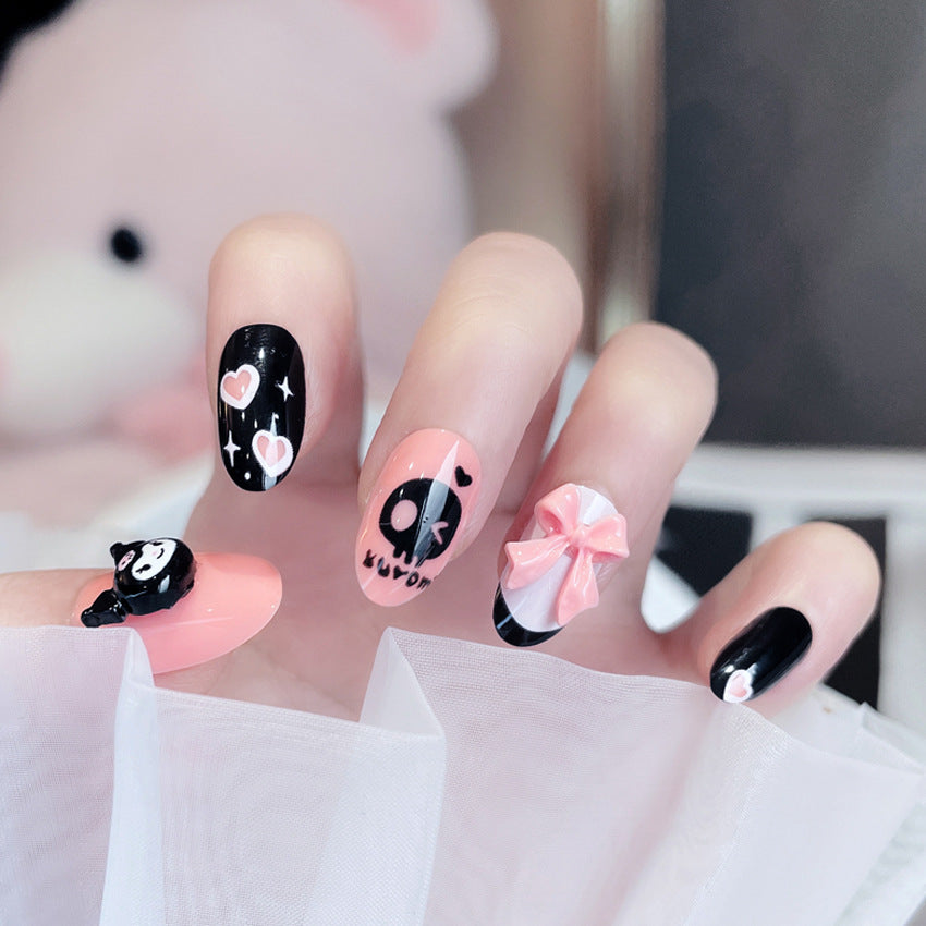 Fashion  nail New Cute Doll Short Skull Finished Nail Beauty Wearable Fake Nails Removable Nail Tip Wearable Armor X90