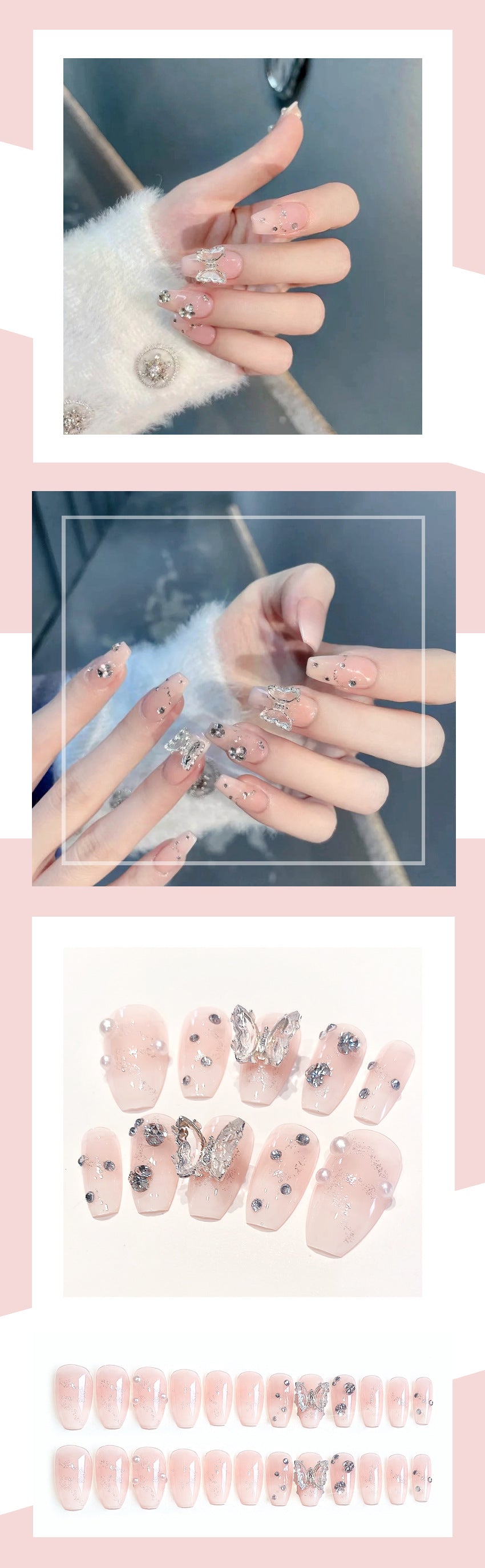 Fashion  nail Pure Want to Wear Nail Art Ice through Butterfly Love Fake Nail Patch Removable Wear Nail Wholesale Nail Art X84