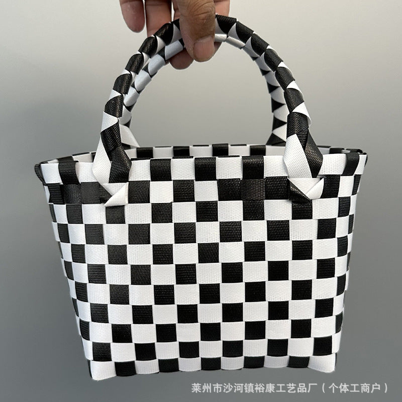 Dopamine Bag Free shipping Tattoo Cartoon dopamine plastic woven bag, trendy macaron hand-woven vegetable basket bag, cute casual seaside beach bag