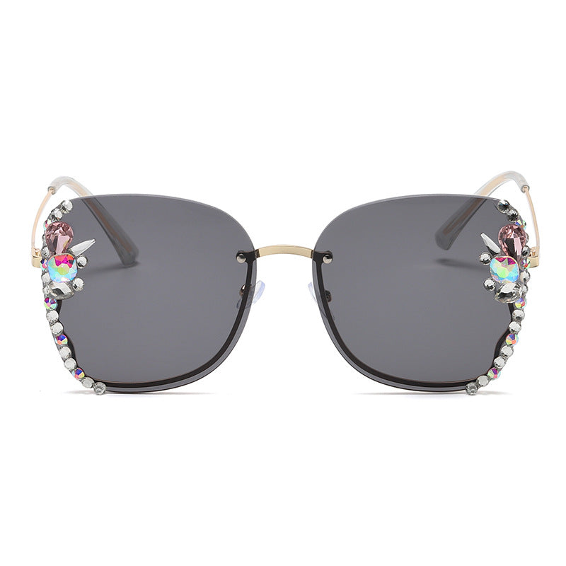 Women's fashion glasses 跨境欧美新款镶钻墨镜女防紫外线太阳镜圆脸防晒时尚开车女士眼镜