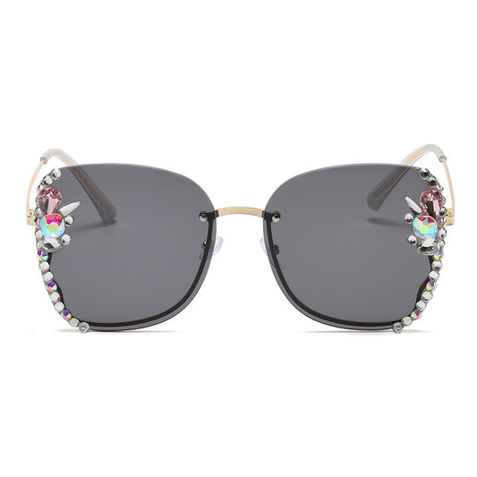 Women's fashion glasses 跨境欧美新款镶钻墨镜女防紫外线太阳镜圆脸防晒时尚开车女士眼镜