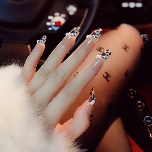 Fashion  nail Wear Armor Nail Stickers Nail Patch Fake Nails Removable Leopard Printed Pearl Nail Tip Nail Sticker X3