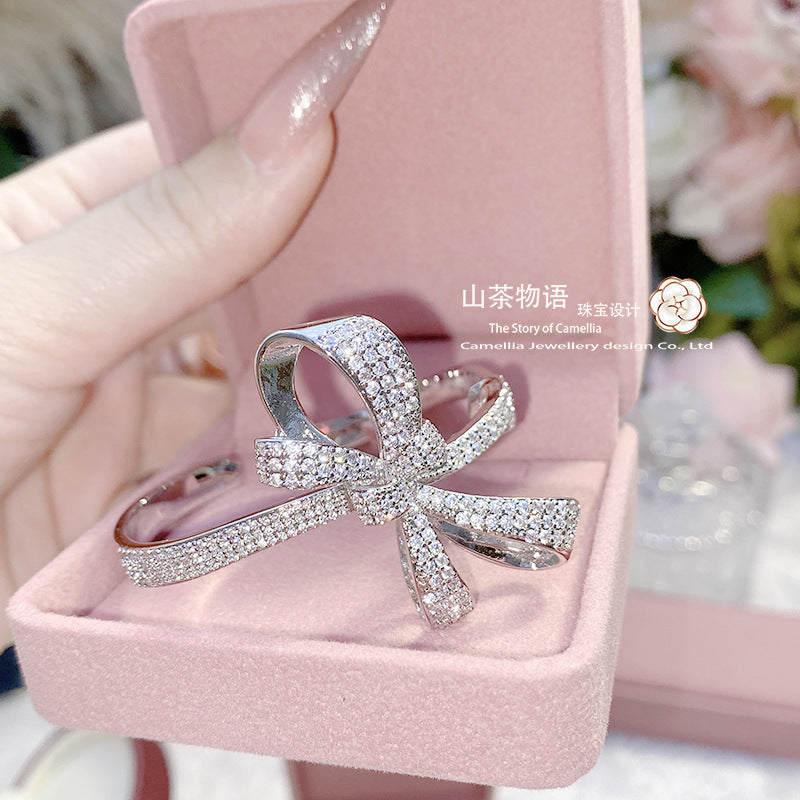 Camellia轻奢高级感强保色微镶锆蝴蝶结开口手环 网红ins冷淡风潮