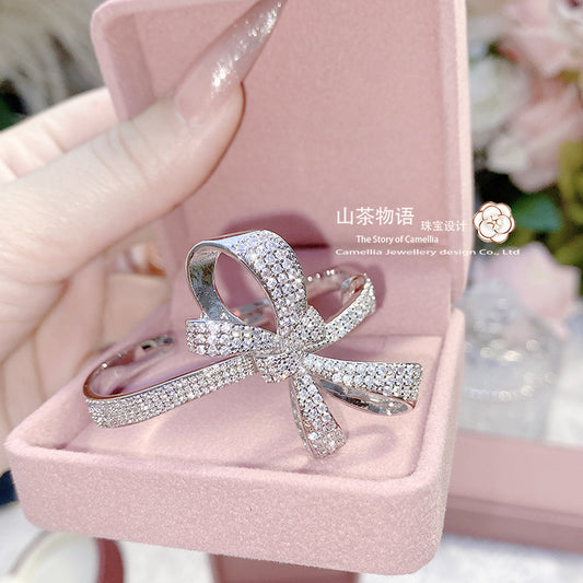 Camellia轻奢高级感强保色微镶锆蝴蝶结开口手环 网红ins冷淡风潮